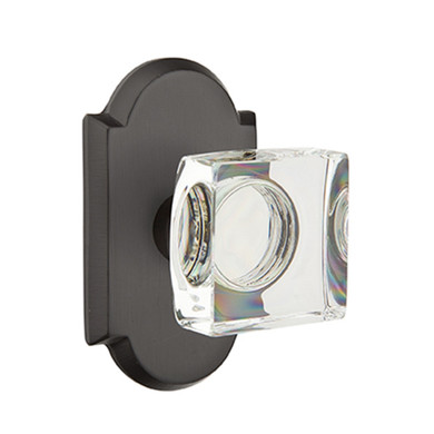 Emtek 7058-MSC-FB Modern Square Crystal Door Knob Dummy Set With Sandcast Bronze #1 Rosette Flat Black
