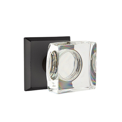 Emtek 7111-MSC-FB Modern Square Crystal Door Knob Passage Set With Sandcast Bronze #6 Rosette Flat Black
