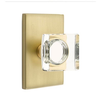Emtek 5112-MSC-US4 Modern Square Door Knob Passage Set With Modern Rectangular Rosette Satin Brass