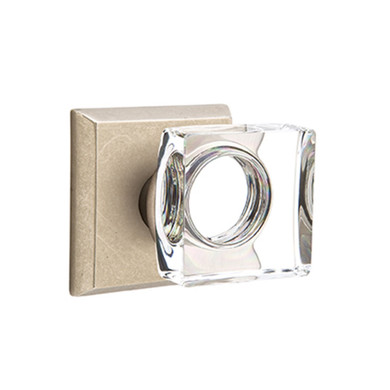 Emtek 7211-MSC-TWB Modern Square Crystal Door Knob Privacy Set With Sandcast Bronze #6 Rosette Tumbled White Bronze