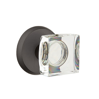 Emtek 7206-MSC-FB Modern Square Crystal Door Knob Privacy Set With Sandcast Bronze #2 Rosette Flat Black