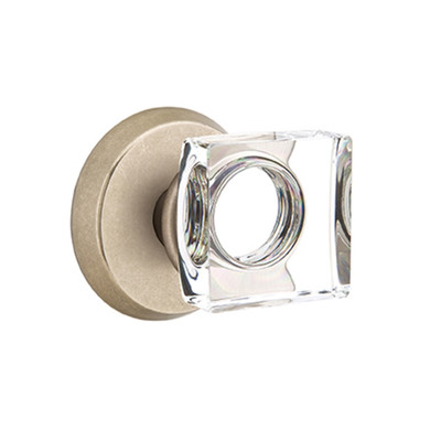 Emtek 7206-MSC-TWB Modern Square Crystal Door Knob Privacy Set With Sandcast Bronze #2 Rosette Tumbled White Bronze