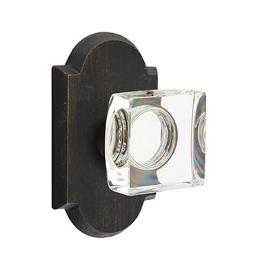 Emtek 7208-MSC-MB Modern Square Crystal Door Knob Privacy Set With Sandcast Bronze #1 Rosette Medium Bronze
