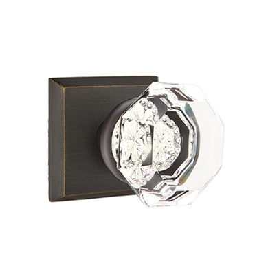 Emtek 7061-MSC-MB Modern Square Crystal Door Knob Dummy Set With Sandcast Bronze #6 Rosette Medium Bronze