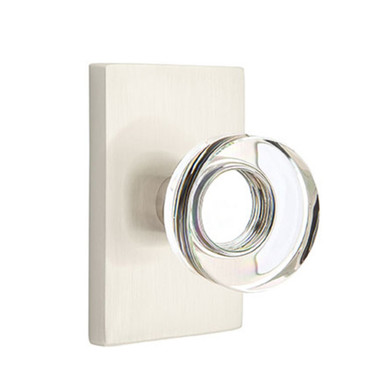 Emtek 5052-MDC-US15 Modern Disc Door Knob Dummy Set With Modern Rectangular Rosette Satin Nickel
