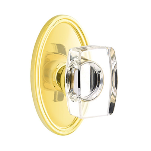 Emtek 8220-WS-US3 Windsor Crystal Door Knob Privacy Set With Oval Rosette Polished Brass