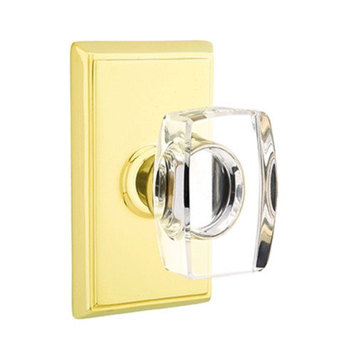 Emtek 8221-WS-US3 Windsor Crystal Door Knob Privacy Set With Rectangular Rosette Polished Brass