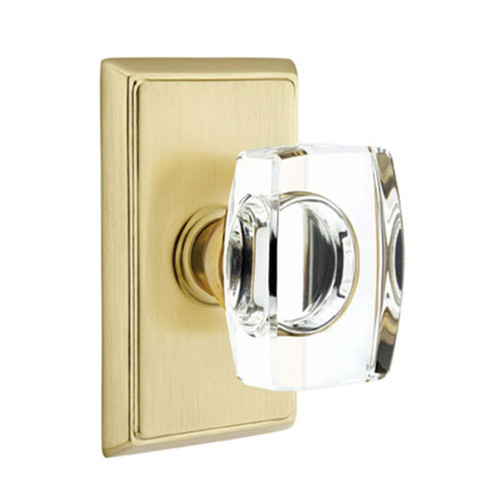 Emtek 8221-WS-US4 Windsor Crystal Door Knob Privacy Set With Rectangular Rosette Satin Brass
