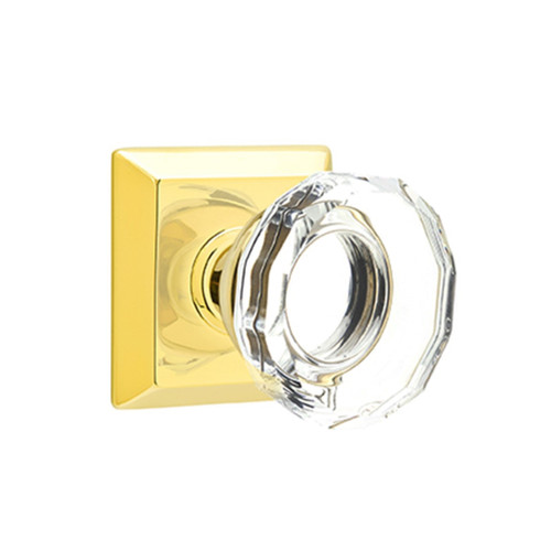 Emtek Privacy Set, Modern Rectangle Rosette, Modern Windsor Crystal Knob  (Satin Brass)