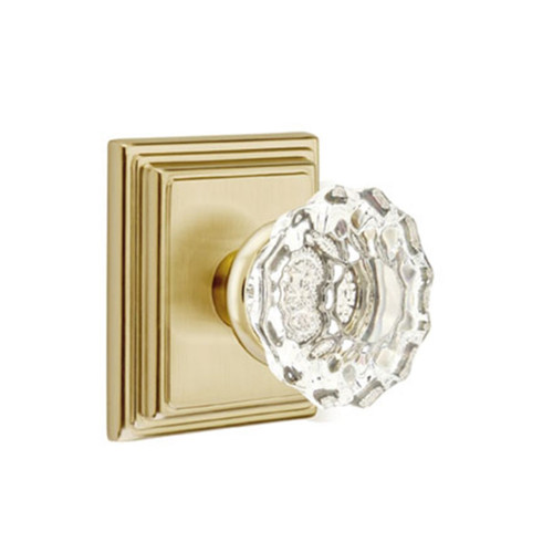 Emtek 8208-AS-US4 Astoria Clear Crystal Door Knob Privacy Set With #8  Rosette Satin Brass 