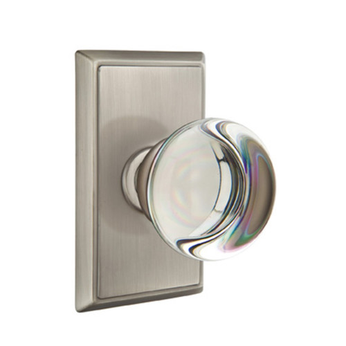 Emtek 8221-CK-US4 Diamond Crystal Door Knob Privacy Set With Rectangular  Rosette Satin Brass