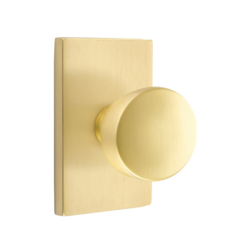 Emtek 5212-LAU-US4 Laurent Door Knob Privacy Set With Modern Rectangular Rosette Satin Brass