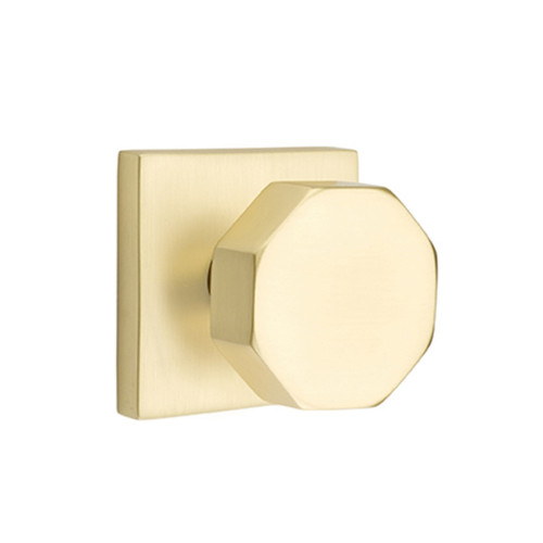 Emtek 5210-OCT-US4 Octagon Door Knob Privacy Set With Square Rosette Satin Brass