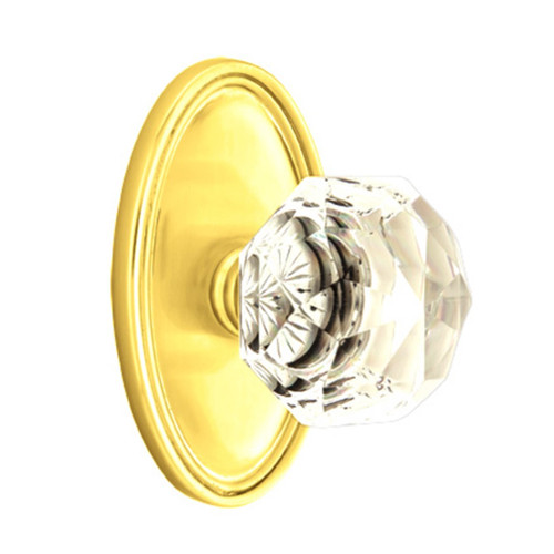 Emtek 8220-CK-US3 Diamond Crystal Door Knob Privacy Set With Oval Rosette Polished Brass