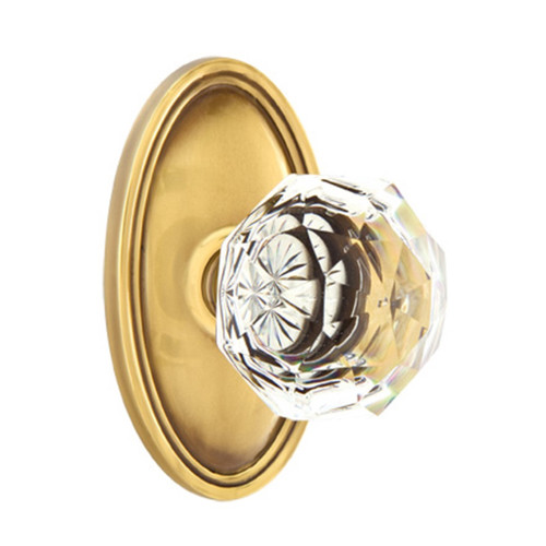 Emtek 8220-CK-US4 Diamond Crystal Door Knob Privacy Set With Oval Rosette  Satin Brass 