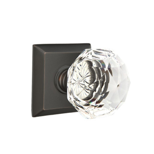 Emtek 8231-CK-US10B Diamond Crystal Door Knob Privacy Set With Quincy Rosette Oil Rubbed Bronze