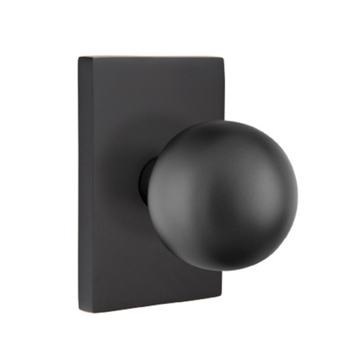 Emtek 5212-OR-US19 Orb Door Knob Privacy Set With Modern Rectangular Rosette Flat Black