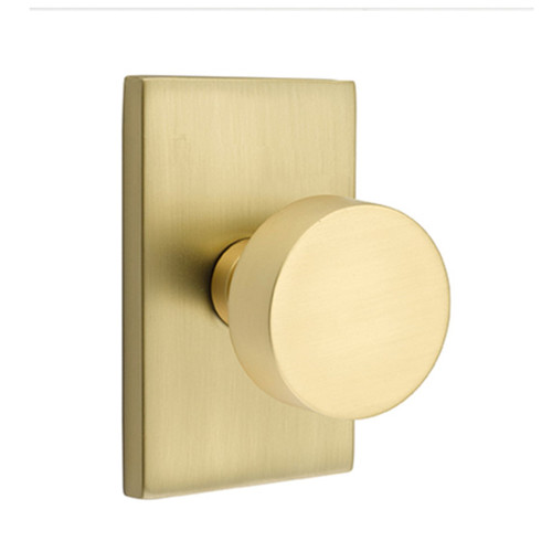 Emtek 8221PUS4 Satin Brass Providence Privacy Door Knob Set with  Rectangular Rose from the Brass Classic Collection 