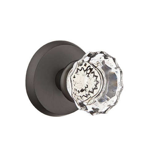 Emtek 7056-AS-FB Astoria Crystal Door Knob Dummy Set With Sandcast Bronze #2 Rosette Flat Black