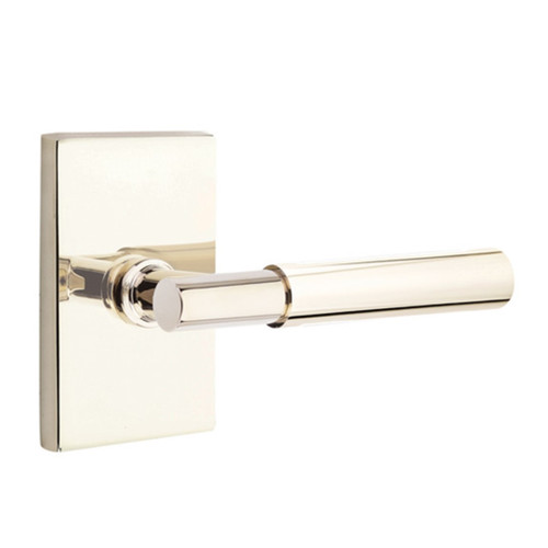 Emtek 5112-MYL-US14 Myles Door Lever Passage Set With Modern Rectangular Rosette Polished Nickel