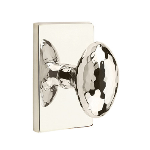 Emtek 5212-HE-US14 Hammered Egg Door Knob Privacy Set With Modern Rectangular Rosette Polished Nickel