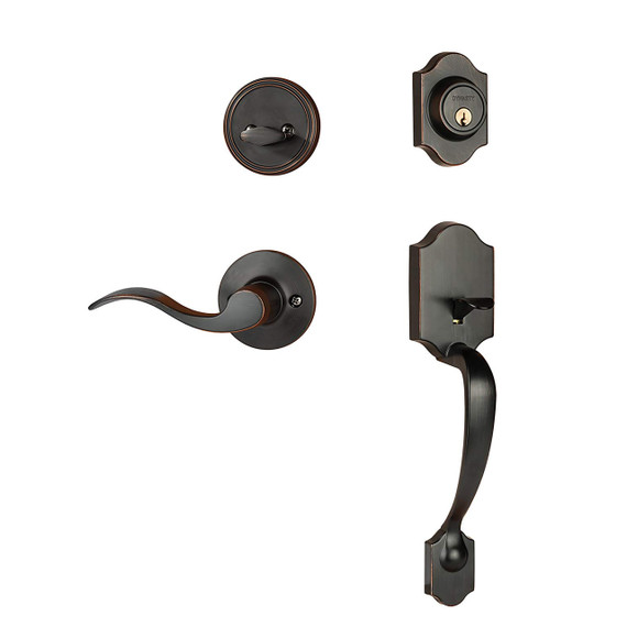 Dynasty Hardware DEN-HER-100-12PR Denver Front Door Handleset, Aged Oil Rubbed Bronze, With Heritage Lever, Right Hand