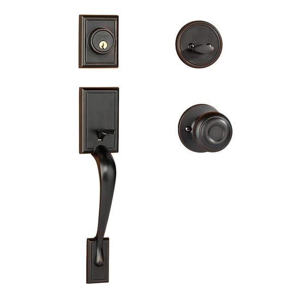 Dynasty Hardware RID-SIE-100-12P Ridgecrest Front Door Handle Set with Sierra Knob, Aged Oil Rubbed Bronze