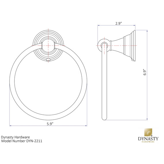 Dynasty Hardware 2211-ORB Muirfield 5-1/2" Diameter Towel Ring Oil Rubbed Bronze