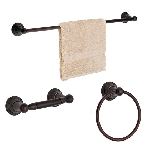 Dynasty Hardware 2200-ORB-3 Muirfield Series Bathroom Hardware Set, Oil Rubbed Bronze, 3-Piece Set, With 24" Towel Bar