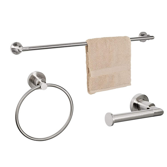 Dynasty Hardware 4000-SN-3 Manhattan Towel Bar Set, Satin Nickel, 3-Piece Set, With 24" Towel Bar