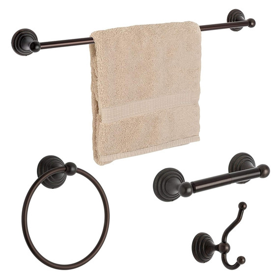 Dynasty Hardware 7500-ORB-4 Bel-Air Series Bathroom Hardware Set, Oil Rubbed Bronze, 4-Piece Set, with 24" Towel Bar