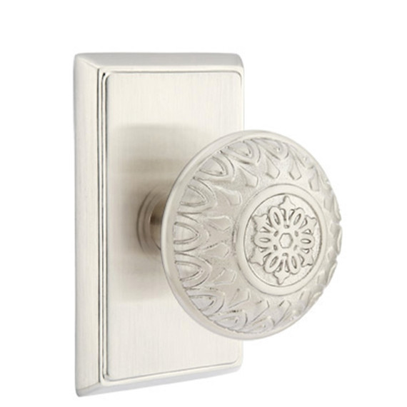 Emtek 8521-LN-US15 Lancaster Door Knob Dummy Set With Rectangular Rosette Satin Nickel