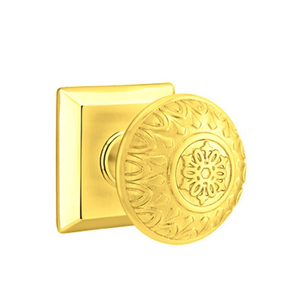 Emtek 8531-LN-US3 Lancaster Door Knob Dummy Set With Quincy Rosette Polished Brass