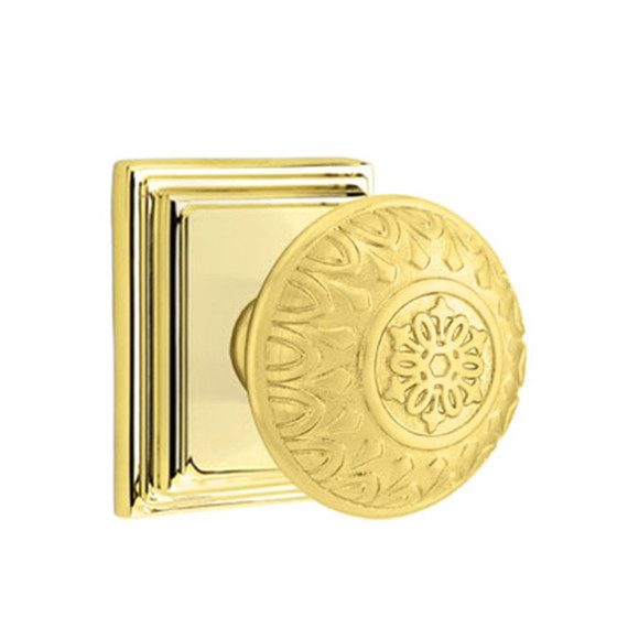 Emtek 8561-LN-US3 Lancaster Door Knob Dummy Set With Wilshire Rosette Polished Brass