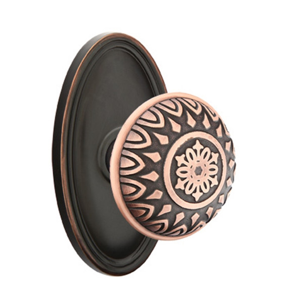 Emtek 8220-LN-US10B Lancaster Door Knob Privacy Set With Oval Rosette Oil Rubbed Bronze