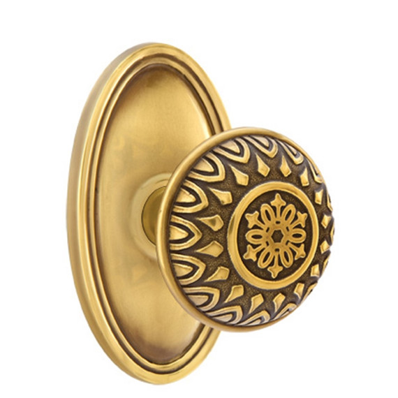 Emtek 8220-LN-US7 Lancaster Door Knob Privacy Set With Oval Rosette French Antique