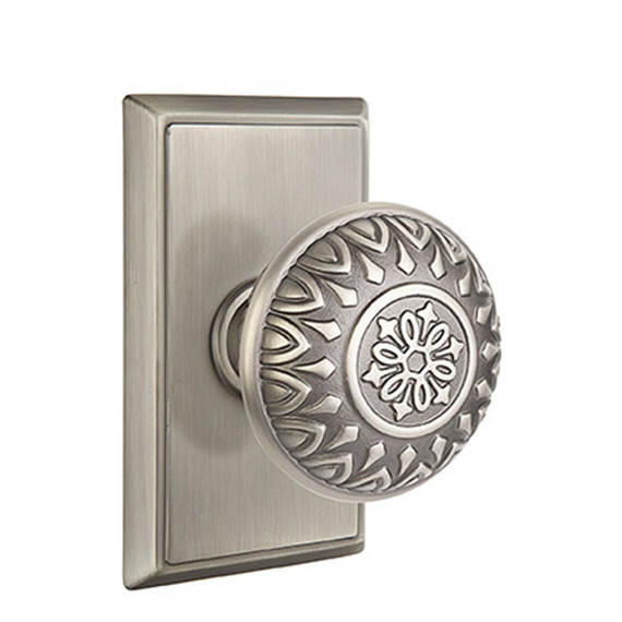 Emtek 8221-LN-US15A Lancaster Door Knob Privacy Set With Rectangular Rosette Pewter