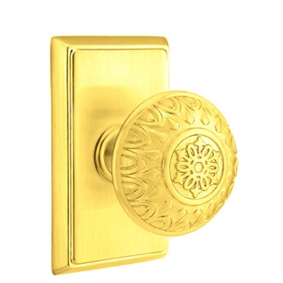 Emtek 8221-LN-US3 Lancaster Door Knob Privacy Set With Rectangular Rosette Polished Brass