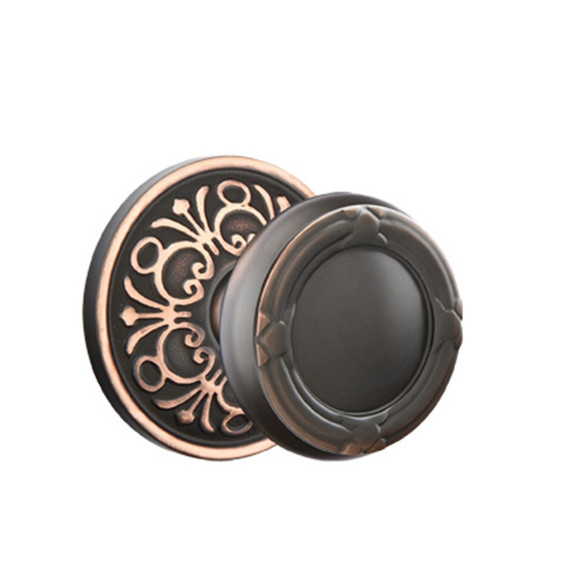 Emtek 8056-RBK-US10B Ribbon & Reed Door Knob Dummy Set With Lancaster Rosette Oil Rubbed Bronze