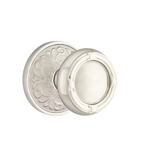 Emtek 8056-RBK-US15 Ribbon & Reed Door Knob Dummy Set With Lancaster Rosette Satin Nickel