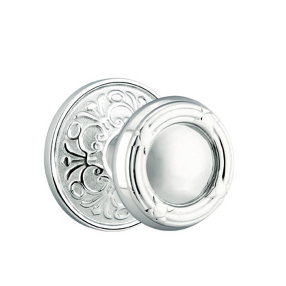 Emtek 8056-RBK-US26 Ribbon & Reed Door Knob Dummy Set With Lancaster Rosette Polished Chrome