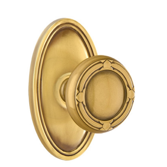 Emtek 8520-RBK-US7 Ribbon & Reed Door Knob Dummy Set With Oval Rosette French Antique
