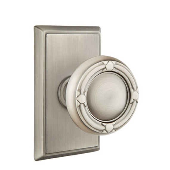 Emtek 8521-RBK-US15A Ribbon & Reed Door Knob Dummy Set With Rectangular Rosette Pewter