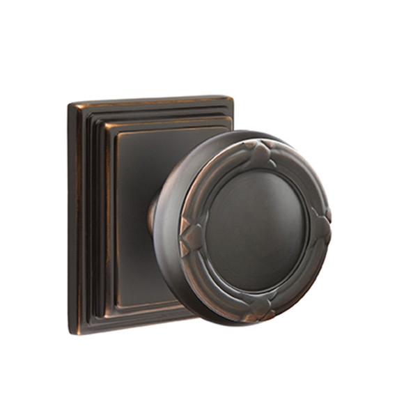 Emtek 8561-RBK-US10B Ribbon & Reed Door Knob Dummy Set With Wilshire Rosette Oil Rubbed Bronze