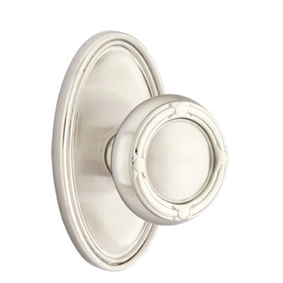 Emtek 8120-RBK-US15 Ribbon & Reed Door Knob Passage Set With Oval Rosette Satin Nickel
