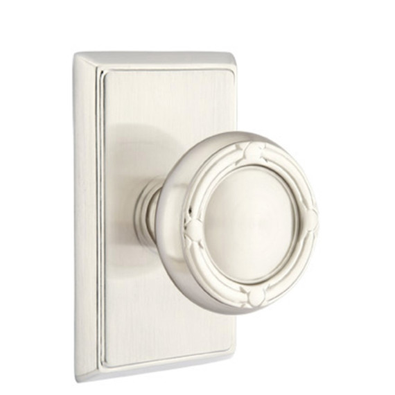 Emtek 8221-RBK-US15 Ribbon & Reed Door Knob Privacy Set With Rectangular Rosette Satin Nickel