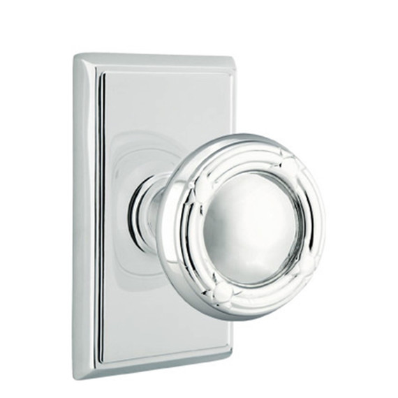 Emtek 8221-RBK-US26 Ribbon & Reed Door Knob Privacy Set With Rectangular Rosette Polished Chrome
