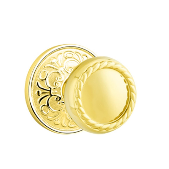 Emtek 8056-RK-US3 Rope Door Knob Dummy Set With Lancaster Rosette Polished Brass