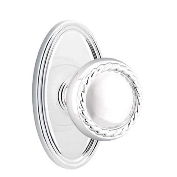 Emtek 8520-RK-US26 Rope Door Knob Dummy Set With Oval Rosette Polished Chrome
