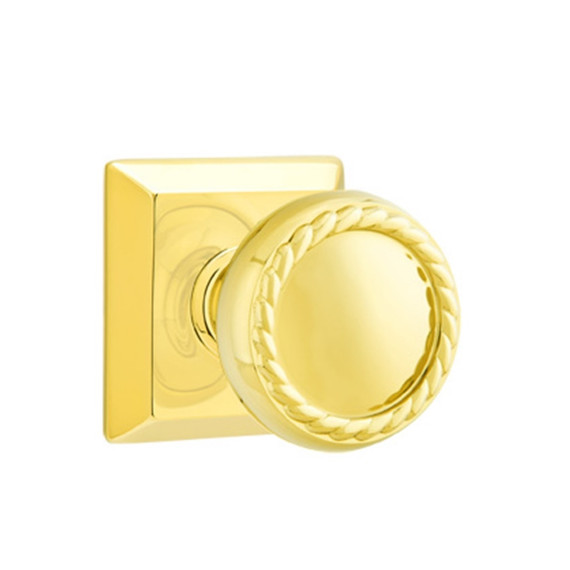 Emtek 8531-RK-US3 Rope Door Knob Dummy Set With Quincy Rosette Polished Brass